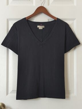 Label + Thread Rebel BF Vee Cotton Relaxed Fit V-neck Short Sleeve Tee Black S